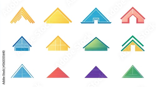 Free Download Colorful triangle house icons; design elements; white background; website design - GFXLoad