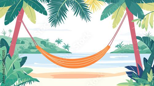 On a sunny Caribbean beach, palm trees sway, and a traditional braided hammock hangs invitingly