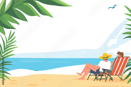 On the tropical island, the couple delights in relaxing on the beach and admiring the beautiful sea