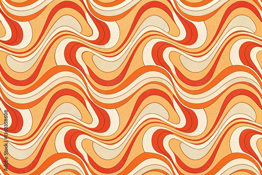Fototapeta premium Retro sunset waves in warm orange and red tones creating a mesmerizing, groovy 70s vibe.