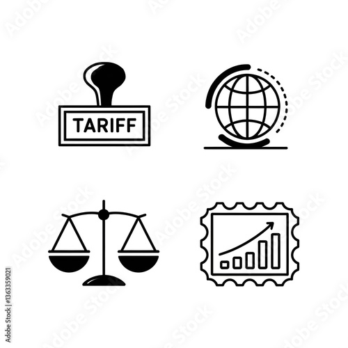 Conceptual representation of international trade and tariffs with scales and growth indicators