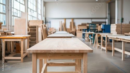 Wallpaper Mural Furniture design in a finishing area chaos at a furniture factory workshop interior wide angle production process Torontodigital.ca