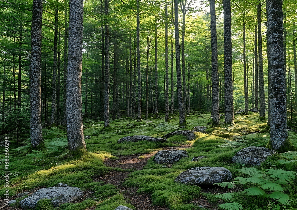 Obraz premium Forest Path Sunlight Mossy Ground