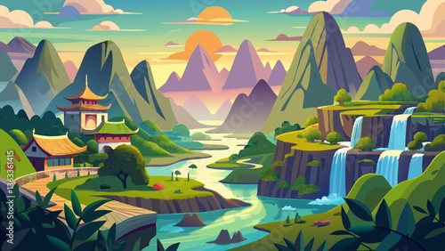 Beautiful Karst mountain landscape in Xingping, Guangxis