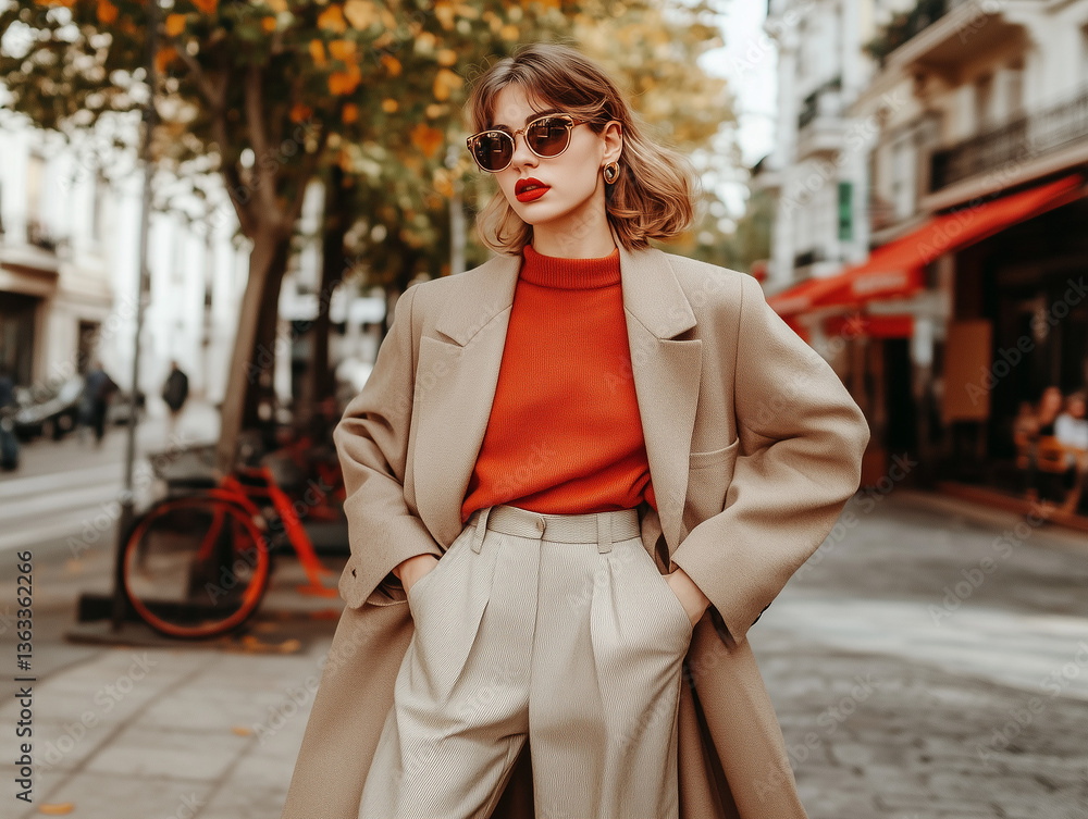 Obraz premium Stylish person wearing sunglasses and a long coat