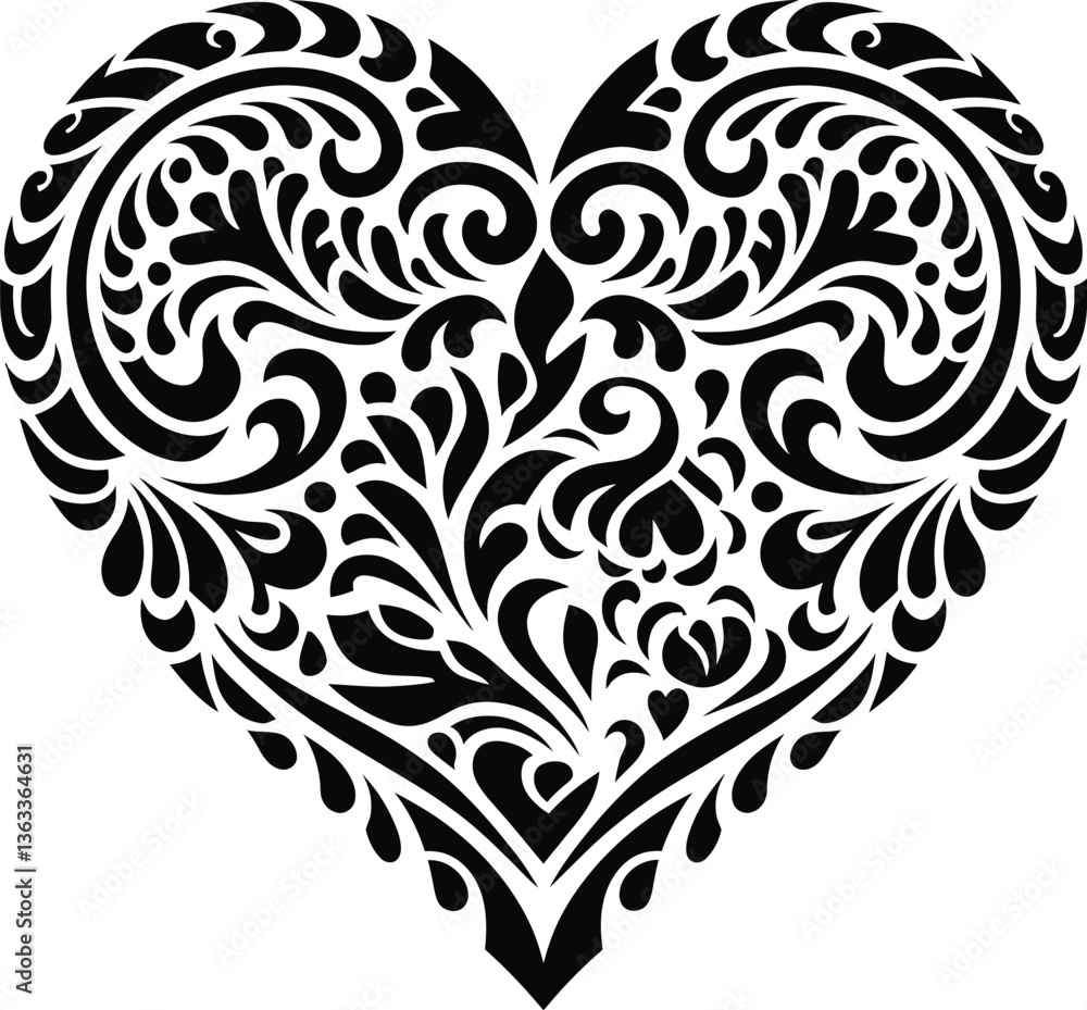 Heart from the elements of the ornament, drawn by a black line. Wedding. Elegant. element for design. Black and White Floral Vector Design Heart from the elements of the ornament, drawn by a black line. Wedding. Elegant. element for design. Black and White Floral Vector Design
