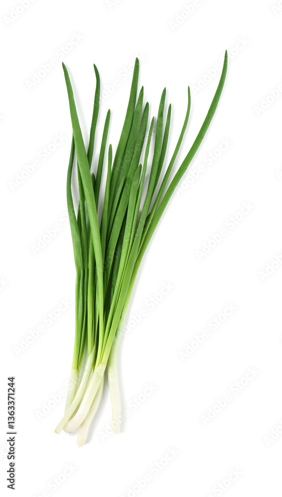 Fresh green onions isolated on white, top view Fresh green onions isolated on white, top view