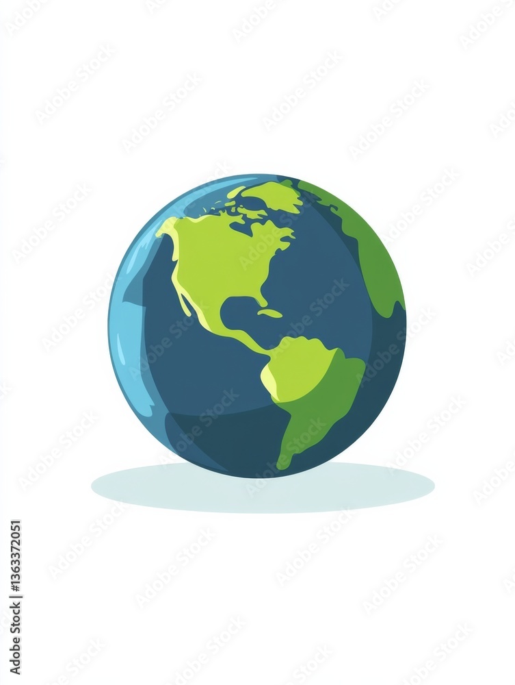 Fototapeta premium Earth in Isometric View with Green and Blue Colors