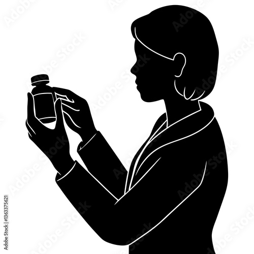 A silhouette of a person taking medicine from a bottle, holding a pill with their fingers