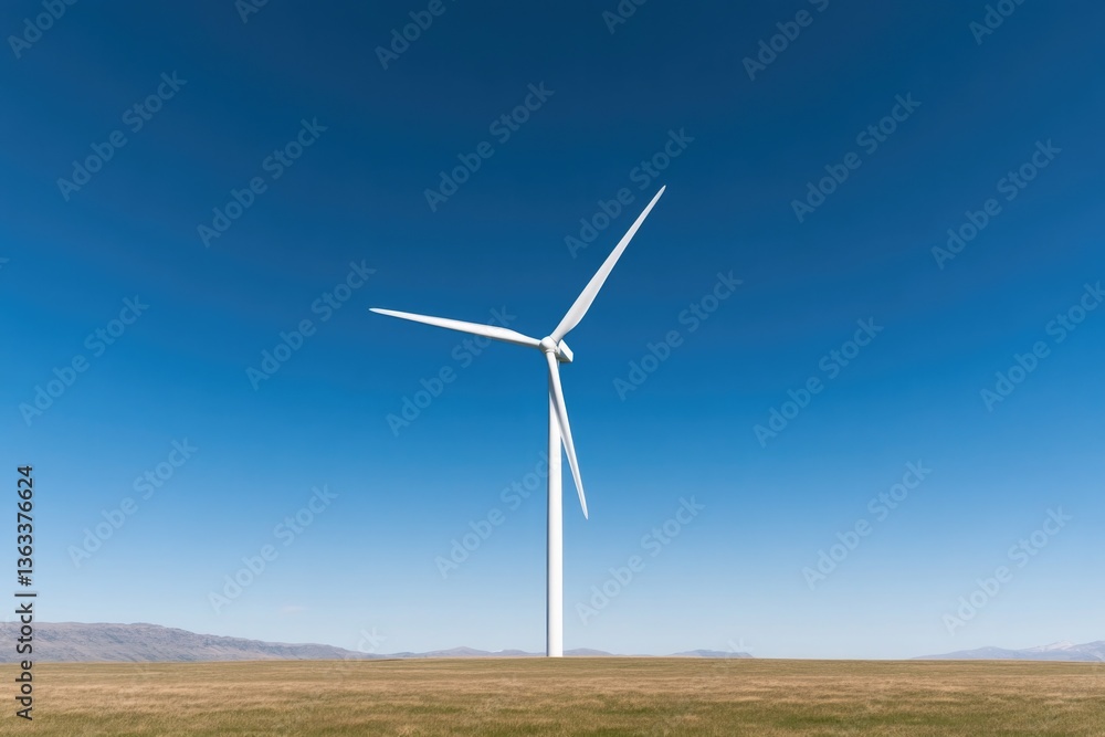 solitary wind turbine on open grassy plain under clear blue sky perfect symmetry abundant copy space solitary wind turbine on open grassy plain under clear blue sky perfect symmetry abundant copy space