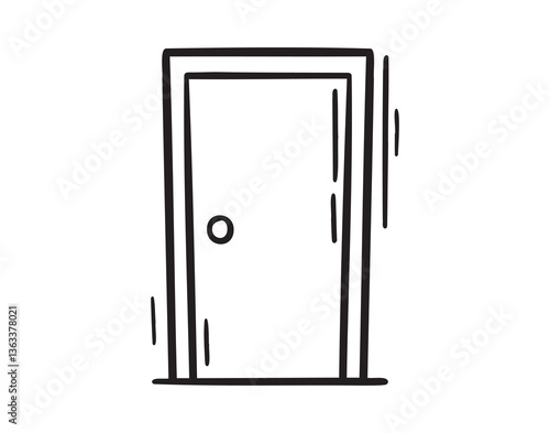closed door icon doodle hand drawn. Outline drawing closed door line clipart symbol