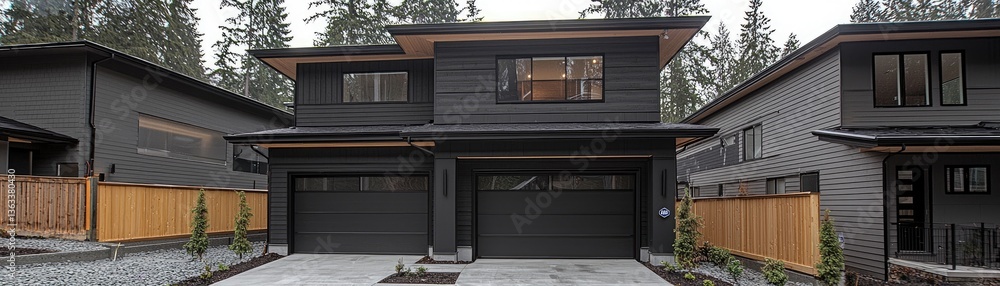 Modern Duplex House in a Forest Suburb for Real Estate or Architecture Modern Duplex House in a Forest Suburb for Real Estate or Architecture