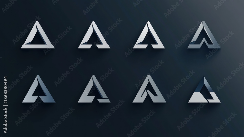 Metallic A logo variations, dark background, design concept, website asset Metallic A logo variations, dark background, design concept, website asset