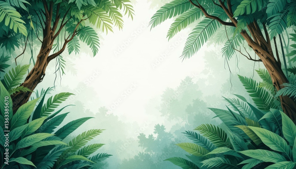 Lush Tropical Foliage Vector Illustration Green Leaves Copy Space - Eco-Tourism Marketing, Nature Retreats, Relaxation Themes Lush Tropical Foliage Vector Illustration Green Leaves Copy Space - Eco-Tourism Marketing, Nature Retreats, Relaxation Themes