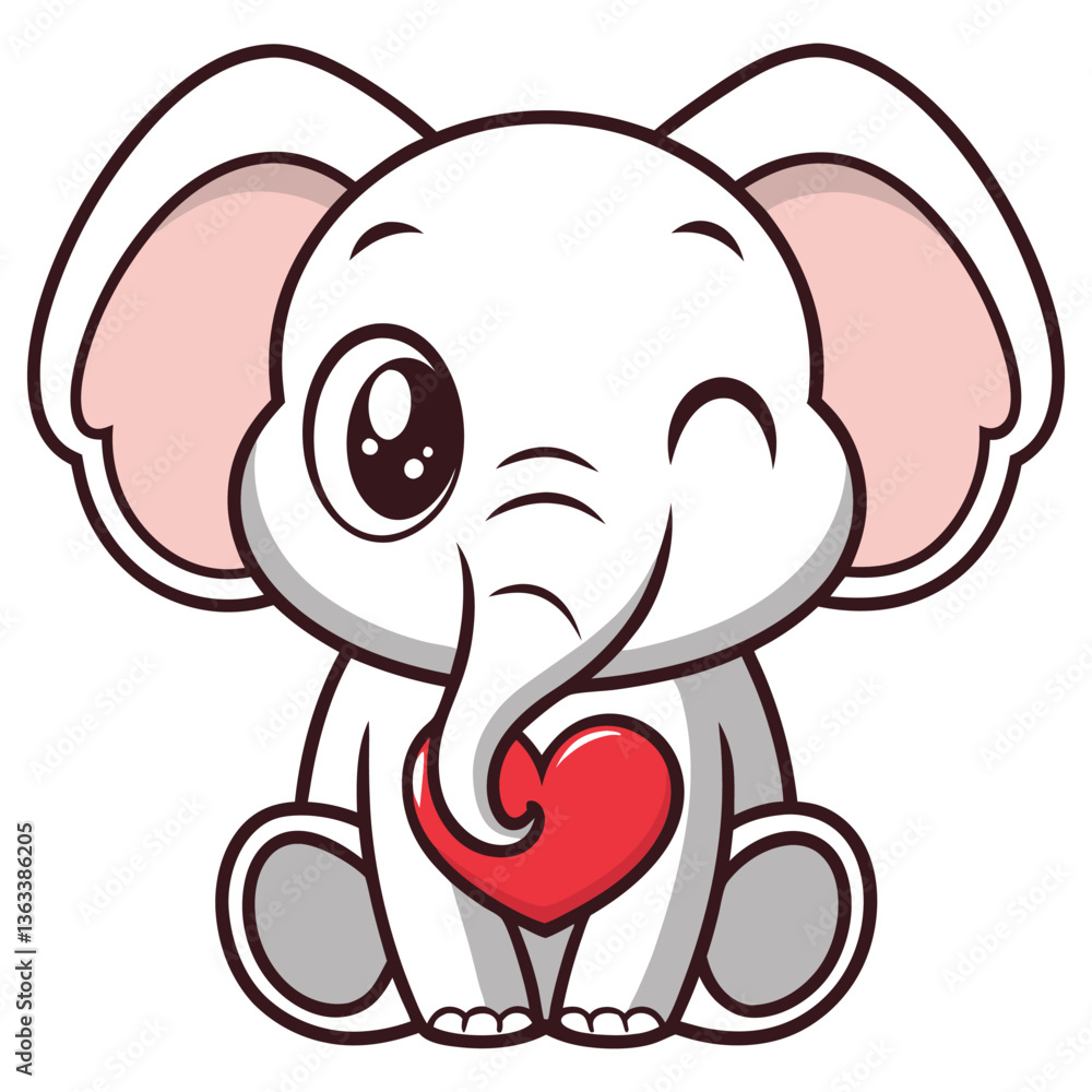 Fototapeta premium Adorable Winking White Elephant with Heart on Transparent Background
