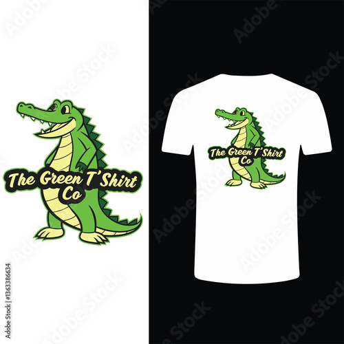 vector illustration of a green crocodile t-shirt design
