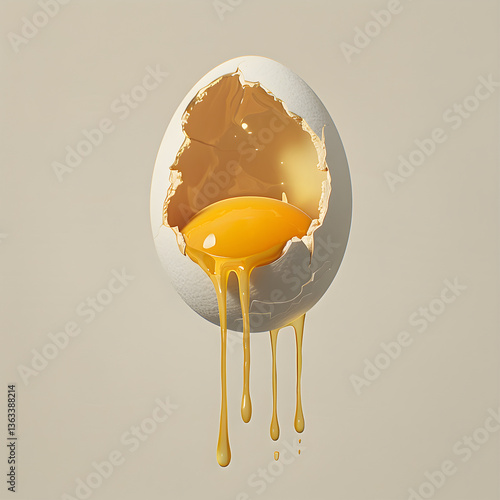 Yolk Dripping Elegance: A Delicate Balance Between Fragility and Nourishment Captured in Minimalistic Art