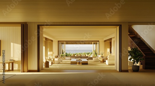 Wallpaper Mural Elegant Modern Interior of a Spacious Open Concept Living Room with Abundant Natural Light and Scenic Views Torontodigital.ca