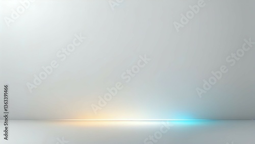 Minimalist grey studio background with subtle orange and blue light at the horizon, ideal for product displays or presentations.