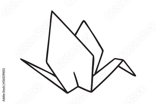 Origami crane doodle hand drawn icon. Outline drawing origami crane line clipart symbol