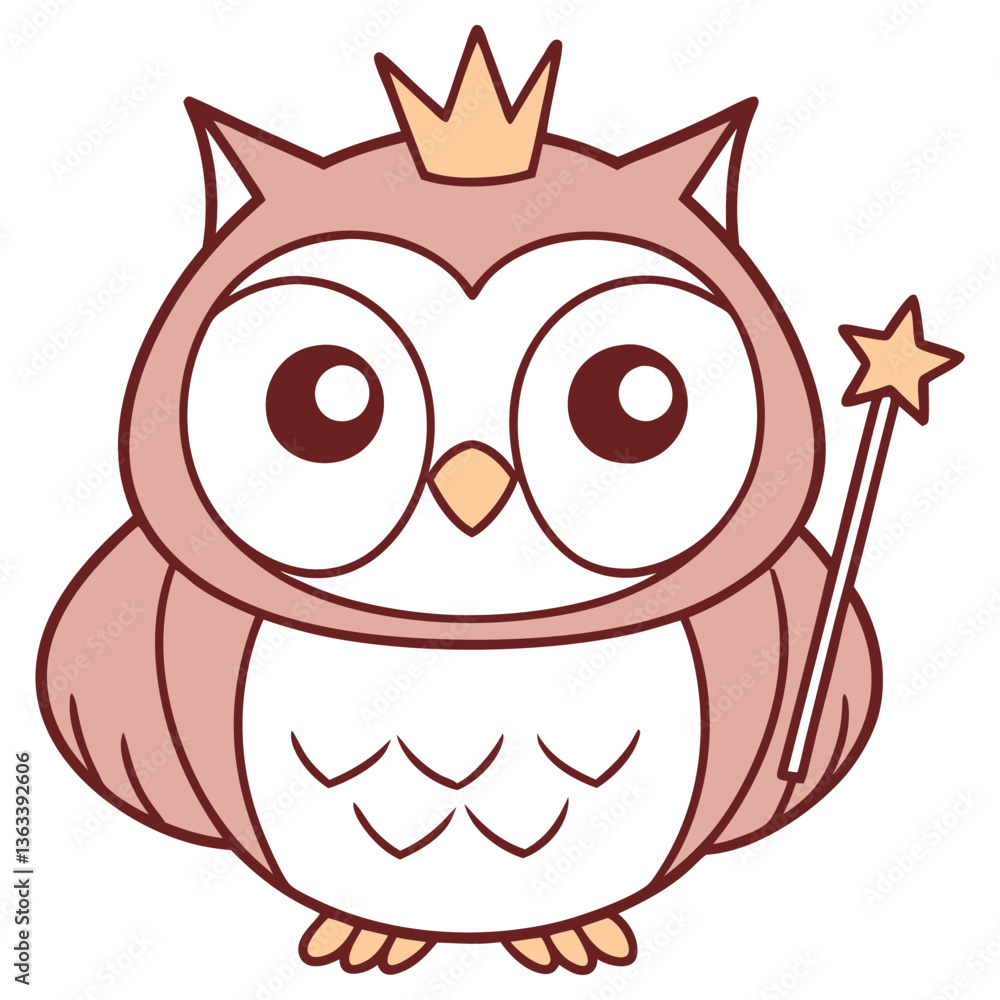 Cartoon Owl with Crown and Star Wand on transparent background Cartoon Owl with Crown and Star Wand on transparent background