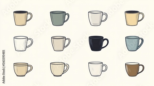 Wallpaper Mural Colorful mugs collection, kitchenware, various colors,  background design, website use Torontodigital.ca