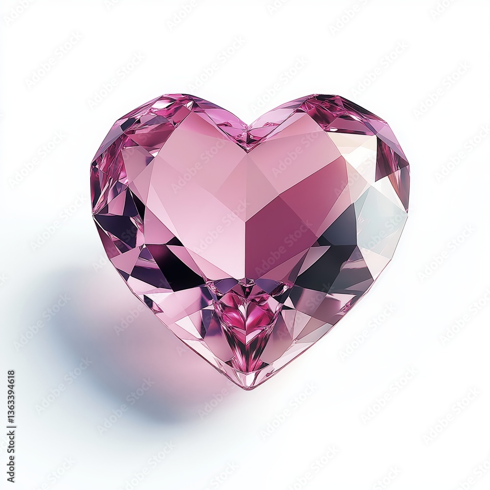 Elegant heart-shaped pink gemstone sparkles with a radiant glow, showcasing delicate facets in soft light against a white background Elegant heart-shaped pink gemstone sparkles with a radiant glow, showcasing delicate facets in soft light against a white background