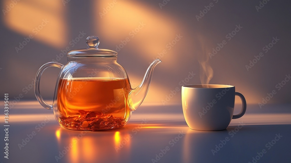 Warm tea set in morning light Warm tea set in morning light