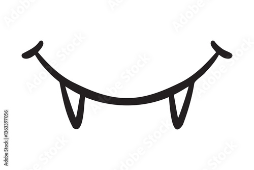 smile vampire emoticon doodle hand drawn icon. Outline drawing Monster tooth smile line clipart symbol