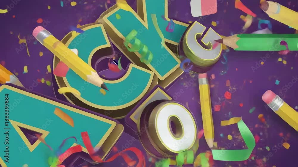 Back to School Animated Title with Confetti and School Supplies