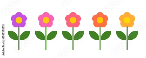 Cute flowers growing in the garden. Colorful spring flowers isolated on white background. Vector illustration.
