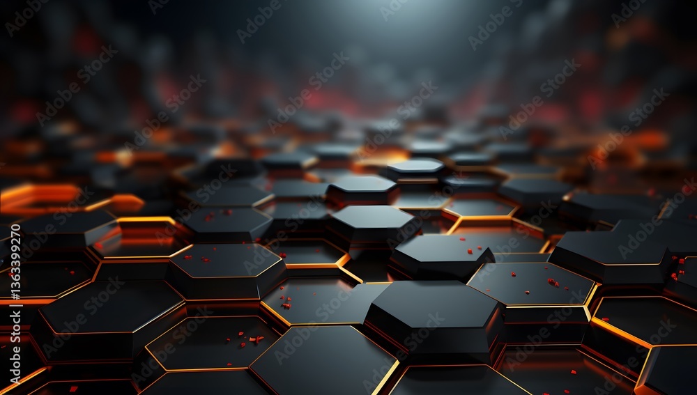 Fototapeta premium Abstract Hexagon Grid with Glowing Orange Edges for Modern Technology Designs