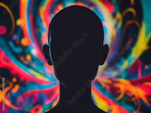 Silhouette person head colorful abstract design shape a dark