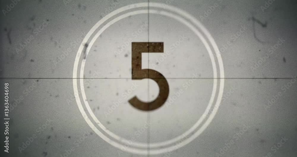 Old Retro Vintage Film Countdown. Black & White Universal Motion Picture Defocused Film Leader, Flicker, Grain, Countdown Clock, Scratches, Grunge, Effects. Old-Fashioned Movie Intro V1 - 4K/HD