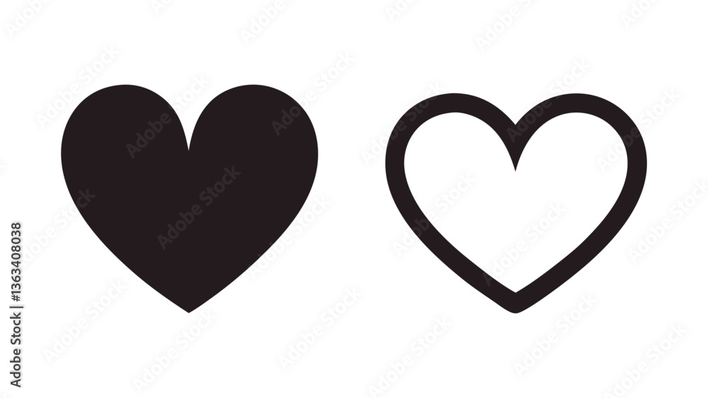 Solid and Outline Heart Icon Set – Minimalist Love Symbol Vector Solid and Outline Heart Icon Set – Minimalist Love Symbol Vector