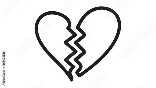 Broken Heart Outline Icon – Minimalist Heartbreak Symbol for Emotions & Love