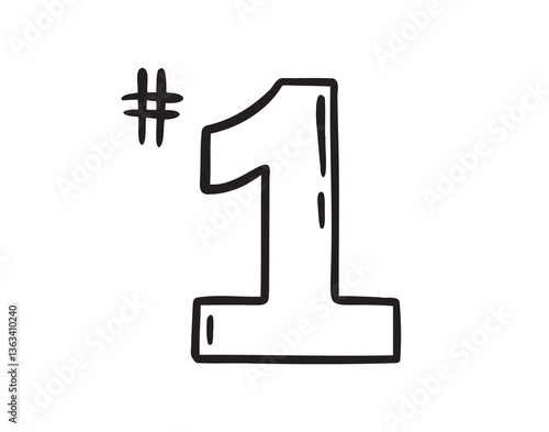 Number one doodle hand drawn icon. Outline drawing first number line clipart symbol