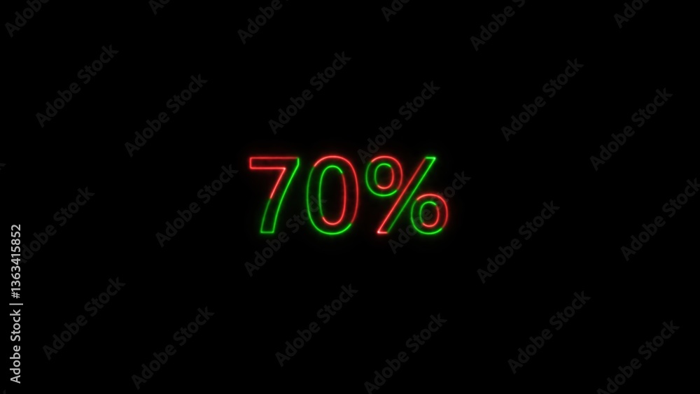 Neon display showing 70% in red and green on black. Neon display showing 70% in red and green on black.