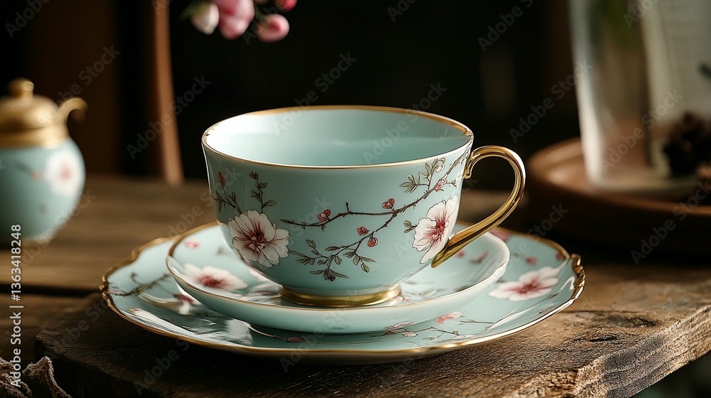 Fototapeta premium Floral Teacup Set, Porcelain Teaware