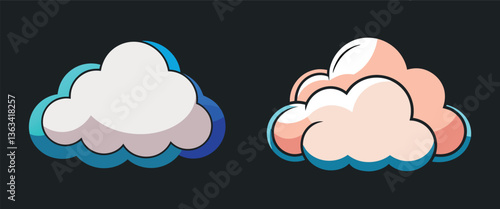 Cloud Duo: Two stylized cloud formations, evoking a sense of calm and gentle weather conditions, presented with clean lines and soft gradients against a minimalist background.