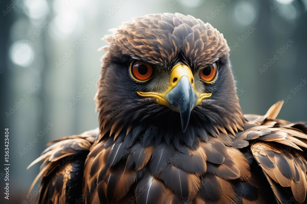 Obraz premium Golden Eagle with Sharp Eyes, AI Generated Digital Art with Dynamic Shapes and Colors