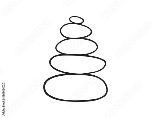 Yoga stones stack doodle hand drawn icon. Outline drawing balanced zen stone line clipart symbol. Spa pebbles black and white graphic line illustration.