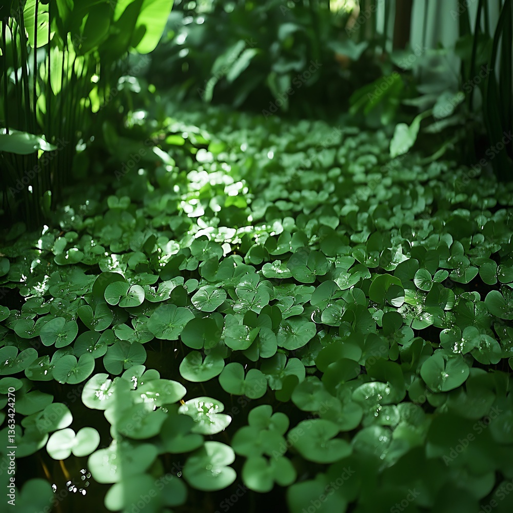 Lush green aquatic plants creating a tranquil shaded natural environment Lush green aquatic plants creating a tranquil shaded natural environment