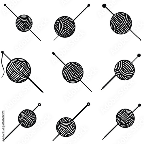Set of Vector Knitting Balls with Needles