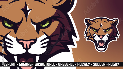 Wild Cat Esports Logo - Bold Lynx/Puma Mascot Head for Gaming Teams (Hockey, Soccer, Basketball)