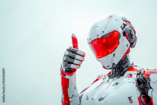 Obraz na płótnie
Poster with a robot woman giving thumbs up with copy space isolated on white background w salonie