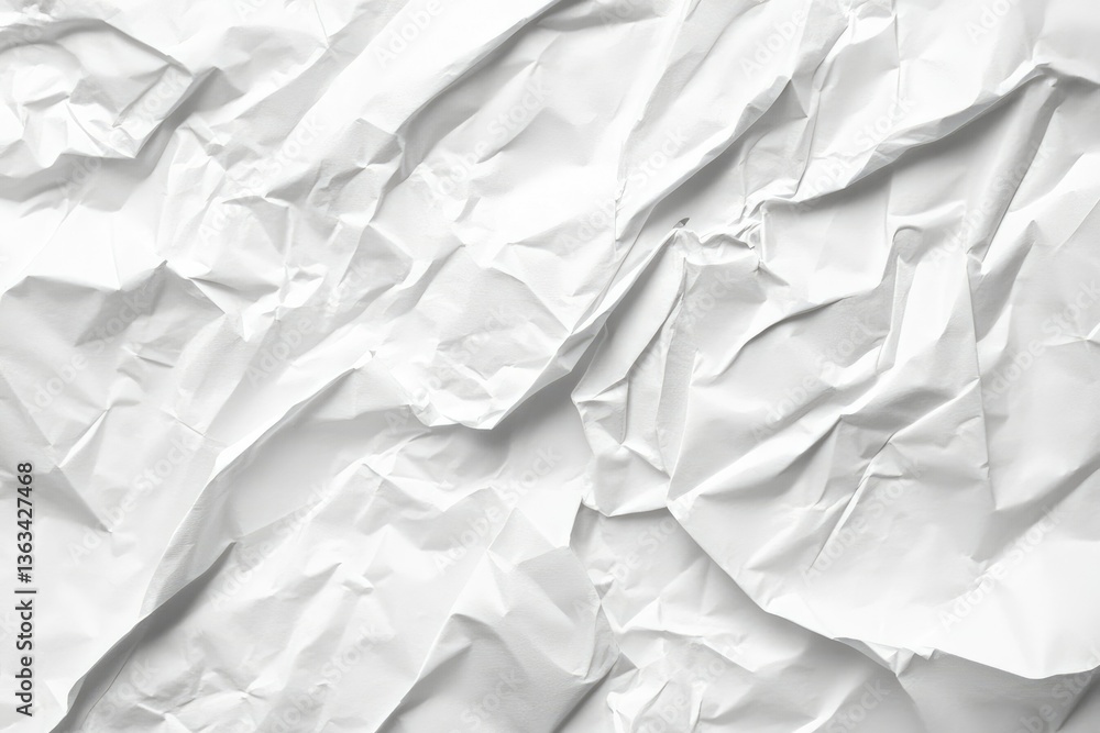 Fototapeta premium Crumpled White Paper Texture Showing Abstract Pattern and Sharp Creases