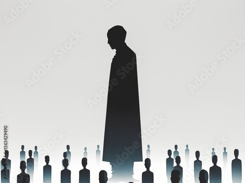 Abstract digital art piece that appears to be dark silhouette manipulates crowd.