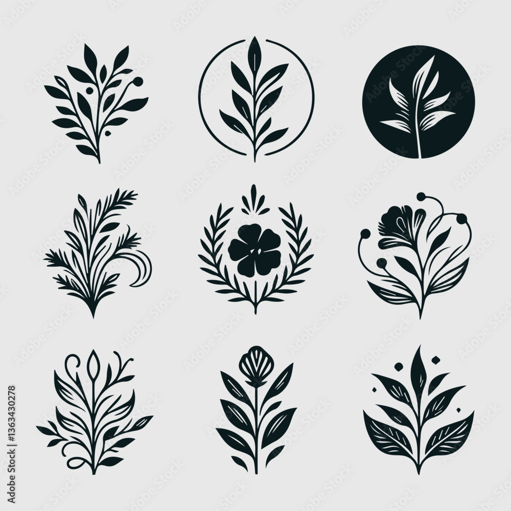 Elegant Floral Line Art Icon Set Circular Logo Design, Floral Line Art Circle Logo Set Elegant Floral Line Art Icon Set Circular Logo Design, Floral Line Art Circle Logo Set