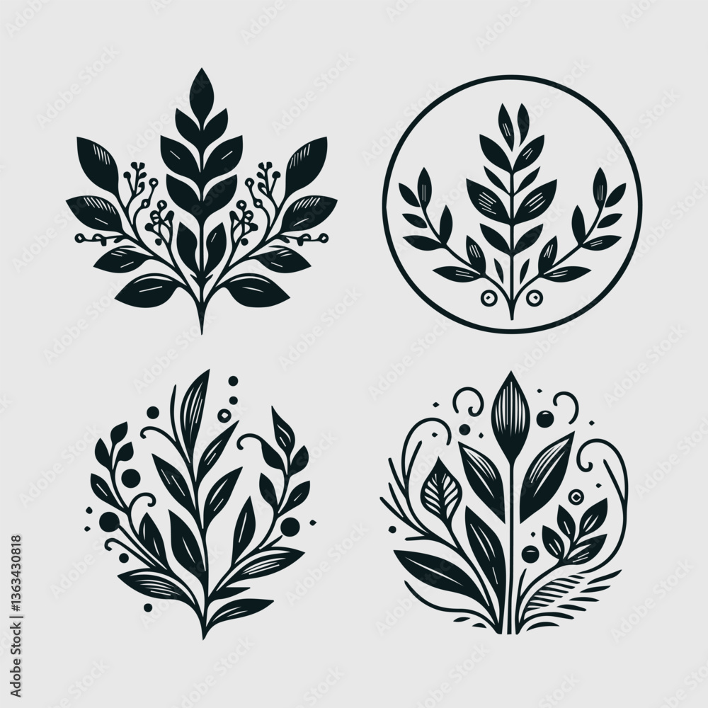 Elegant Floral Line Art Icon Set Circular Logo Design, Floral Line Art Circle Logo Set Elegant Floral Line Art Icon Set Circular Logo Design, Floral Line Art Circle Logo Set
